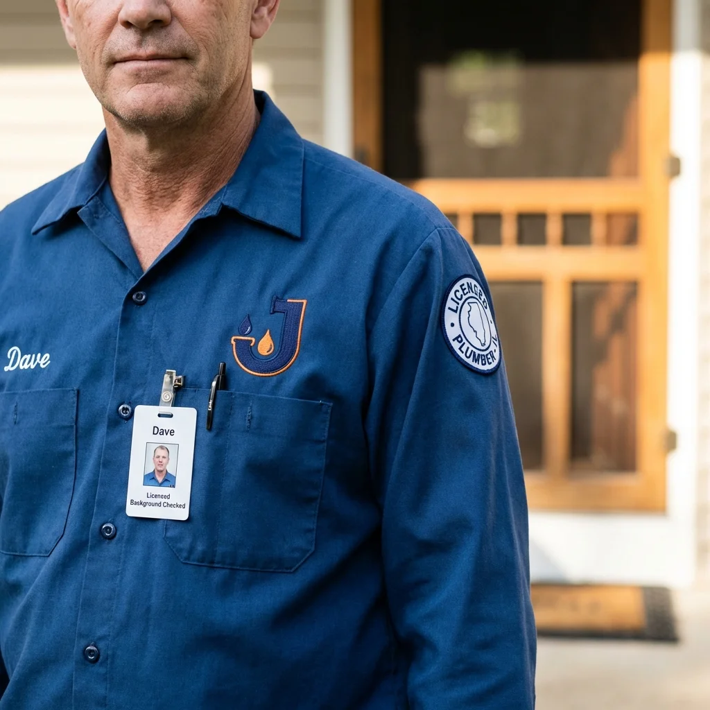 Licensed plumber showing ID badge in Elwood, KS