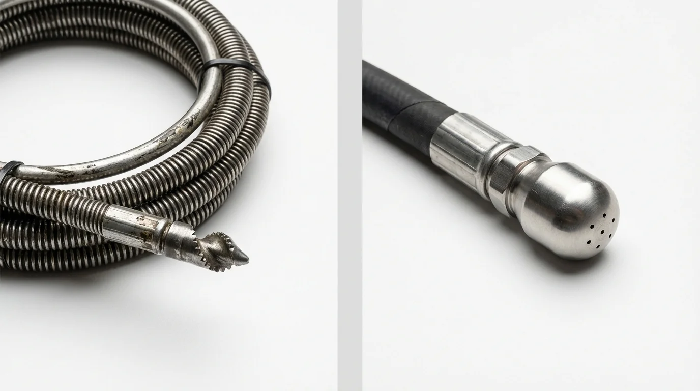 Drain snake cable and hydro jetting nozzle used for drain cleaning in Elwood, KS