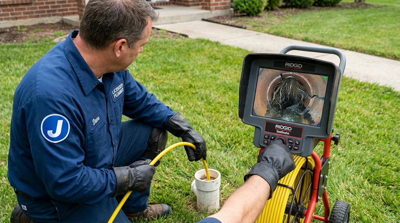 Sewer camera inspection being performed by Johns Plumbing LLC in Elwood